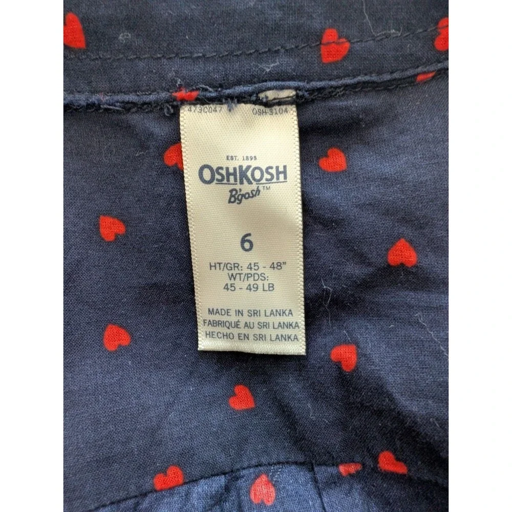 OshKosh Girls 6Yr Top Shirt Front Navy Blue Red Heart Print Cute